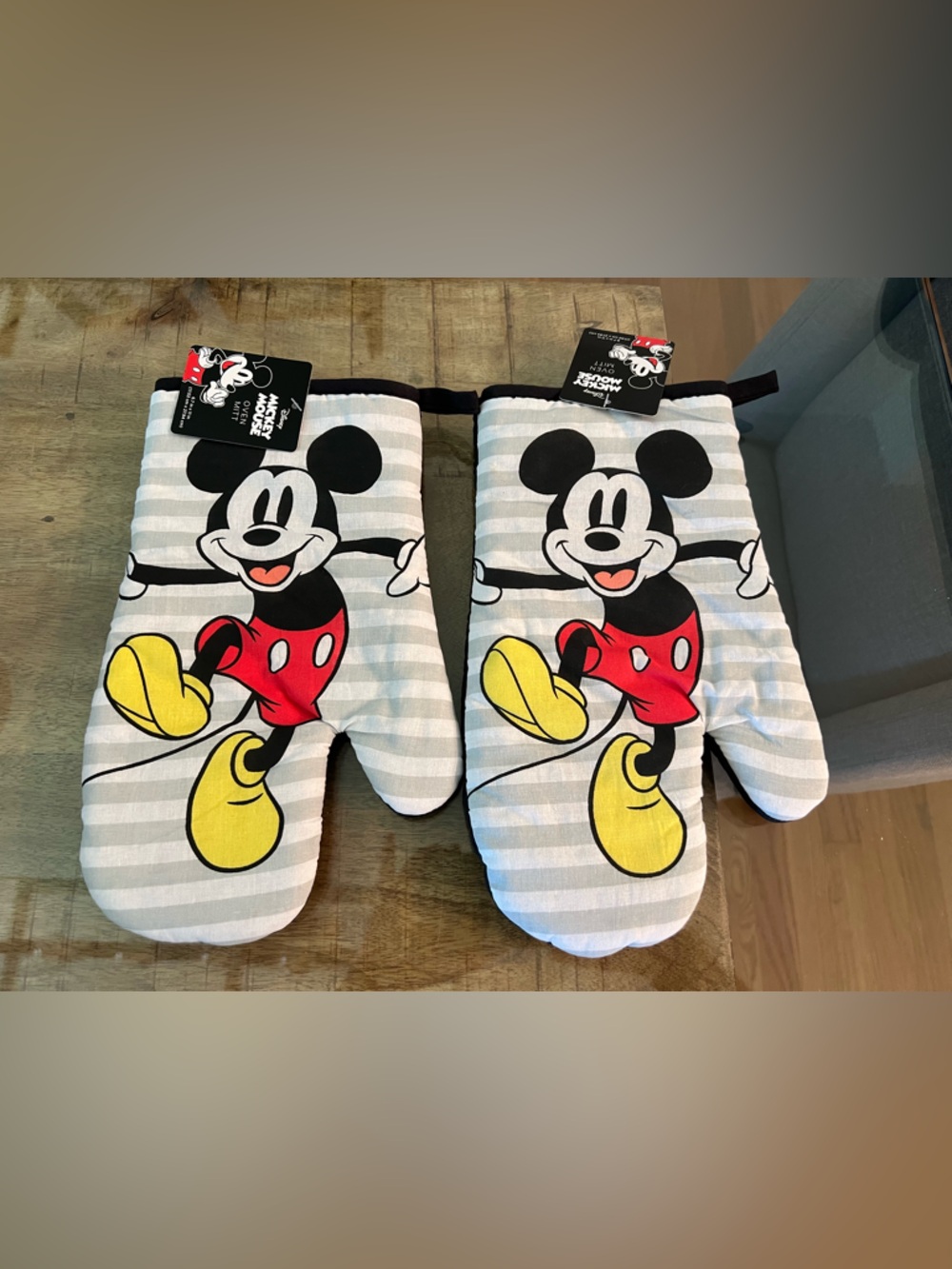 Disney Mickey Mouse Striped Oven Mitts - Gray, Red, Yellow, Black, White
